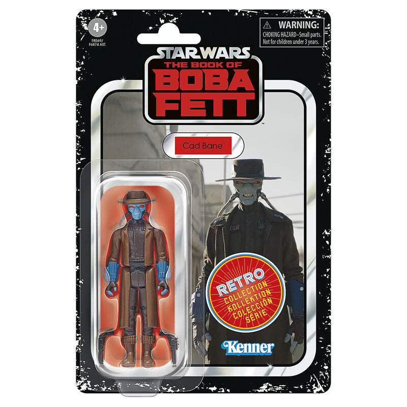 Figurine Cad Bane 9,5cm posée avec ses accessoires sur un fond neutre, prête à être exposée