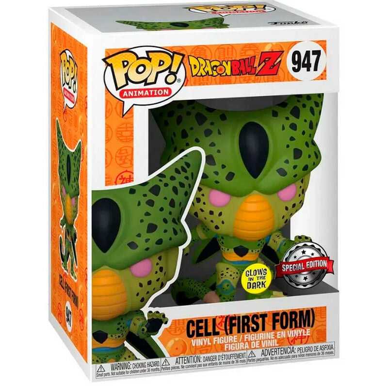 Vue rapprochée de la figurine Cell première forme avec détails précis et couleurs fidèles à la série Dragon Ball Z