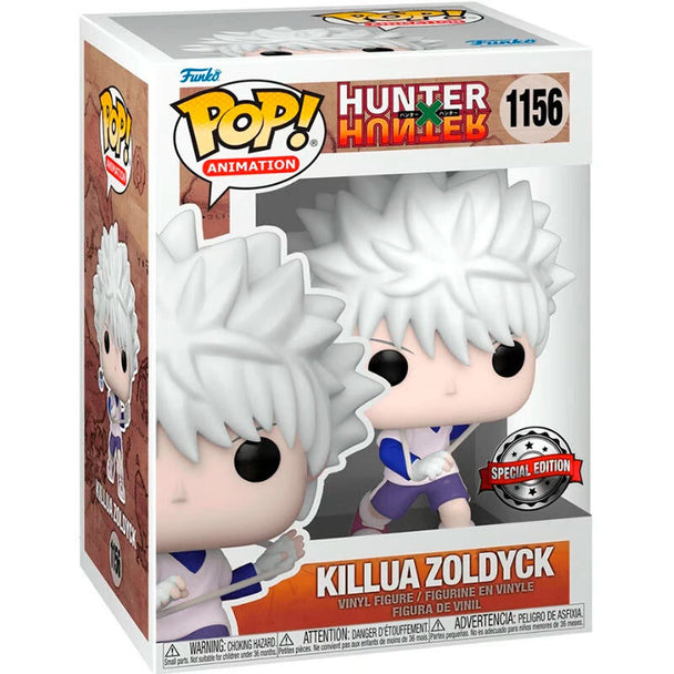 Vue rapprochée de la figurine Funko POP Killua Zoldyck Hunter x Hunter exclusive avec détails soignés