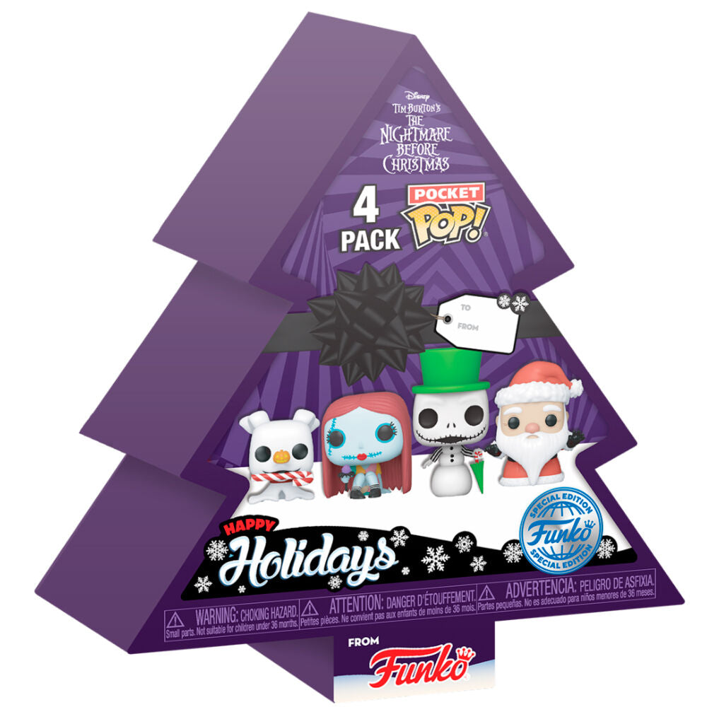 Présentation des 4 figurines miniatures Disney Nightmare Before Christmas dans leur emballage collector FUNKO