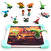 Tablette affichant l'application Dino Touch avec un dinosaure en 3D interactif en pleine exploration
