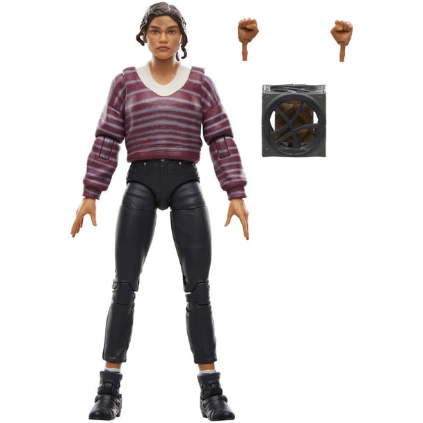 Figurine articulée MJ de Spiderman No Way Home de face avec accessoires visibles