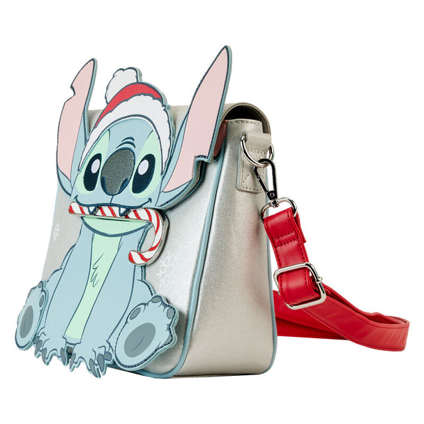 Détail du sac Stitch avec appliqué et impression scintillante sur fond festif