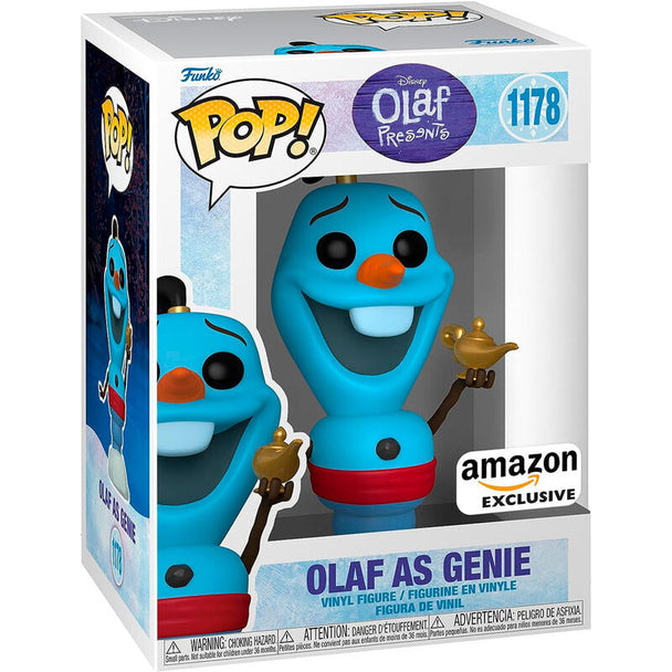 Figurine Funko POP Olaf en génie Disney exclusive de 9 cm dans sa boîte cadeau avec fenêtre