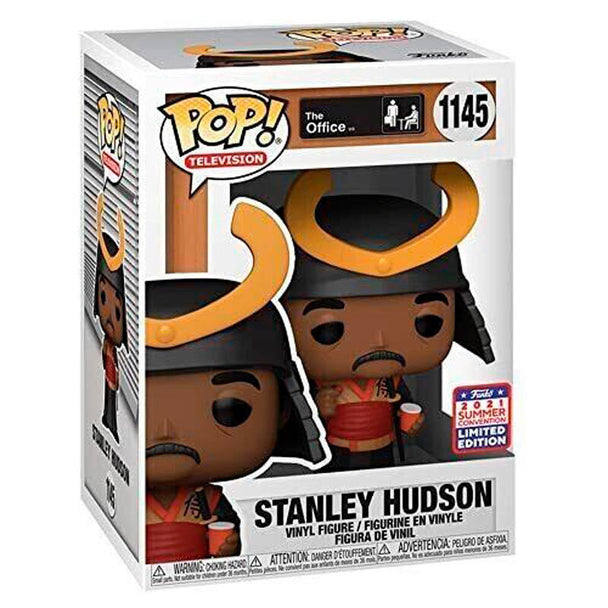 Figurine Funko POP exclusive de Stanley Hudson de The Office, en vinyle, mesurant 9 cm, présentée dans une boîte cadeau avec fenêtre transparente.