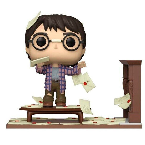 Vue rapprochée de la figurine Harry Potter Funko POP anniversaire avec détails des lettres magiques