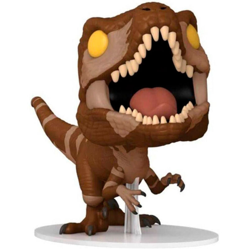 Vue rapprochée de la figurine Atrociraptor rouge Funko POP Jurassic World montrant les détails du design