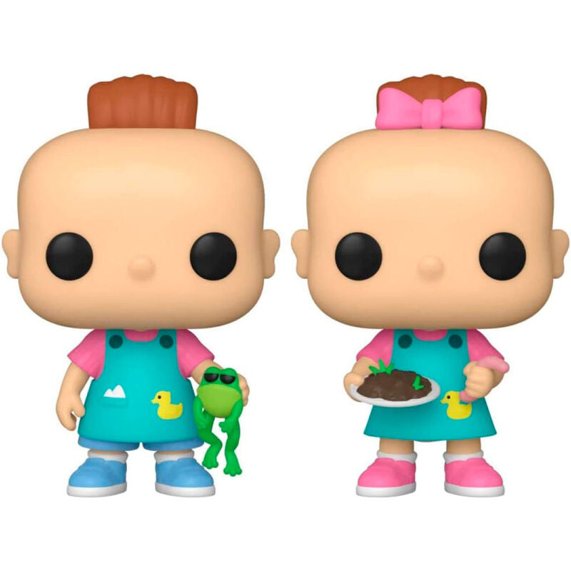 Vue rapprochée des figurines Funko POP exclusives de Phil et Lil de Rugrats avec détails colorés et finition soignée