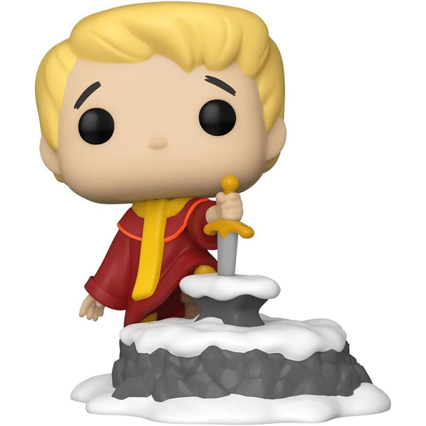 Figurine Funko POP Deluxe d'Arthur tirant l'épée Excalibur de Disney The Sword in the Stone dans sa boîte cadeau avec fenêtre