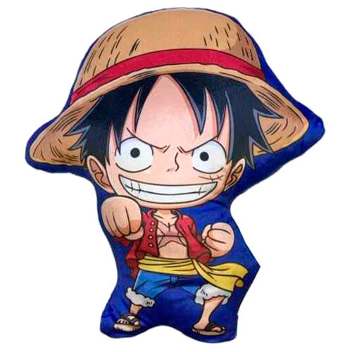 Coussin 3D de Monkey D. Luffy de One Piece, 35cm, design officiel TOEI ANIMATION, parfait pour décoration et confort.