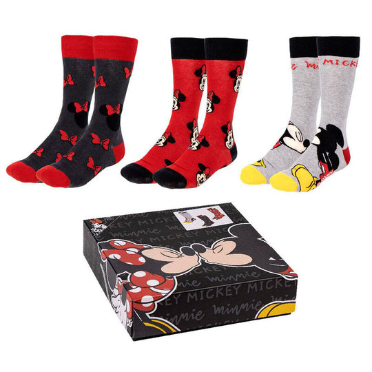 Pack de 3 chaussettes adultes Disney Minnie CERDÁ en taille 35-41, présentées sur fond blanc