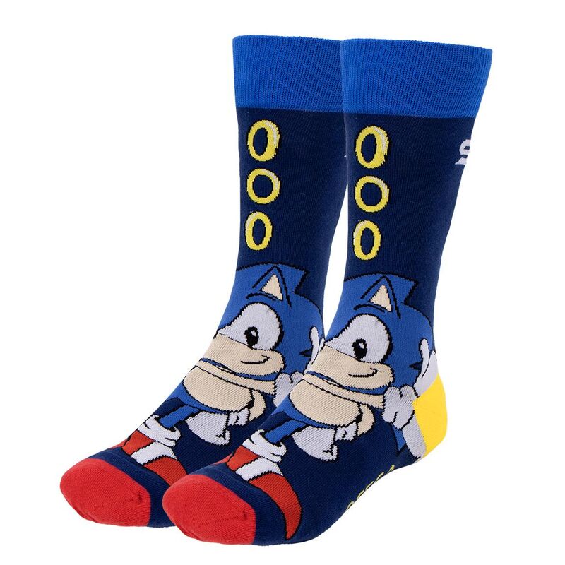 Présentation des motifs variés sur les chaussettes Sonic the Hedgehog, style et confort assurés