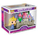 Figurine POP FUNKO de la Princesse Aurore en robe rose avec château en arrière-plan, vue de face détaillée