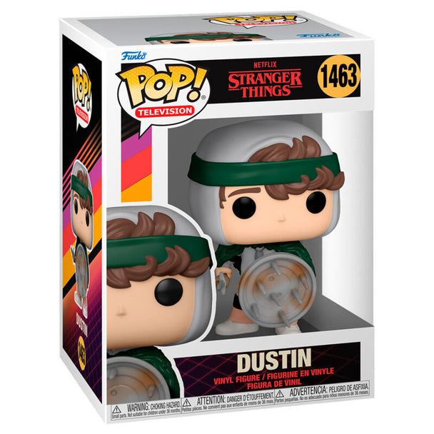 Figurine Funko POP de Dustin de Stranger Things en vinyle de 9 cm dans sa boîte vitrine transparente
