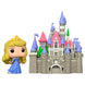 Vue latérale de la figurine POP FUNKO Disney Princesse Aurore avec son château, mettant en valeur les couleurs et finitions