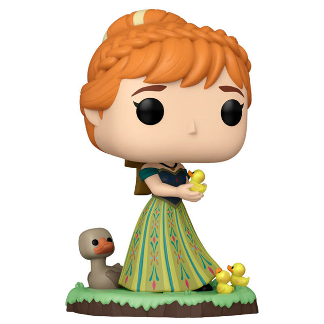 Vue rapprochée de la figurine Funko POP Anna Disney avec détails colorés et emballage transparent
