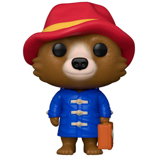 Vue rapprochée de la figurine Funko POP Paddington montrant les détails de la valise et du chapeau