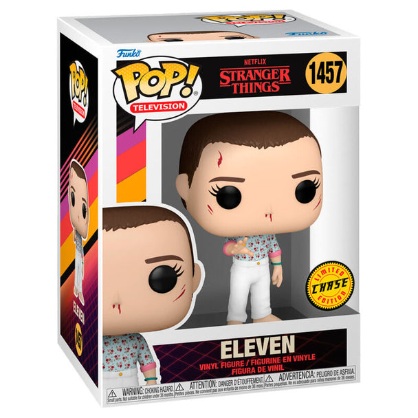 Détail de la figurine Eleven Chase Funko POP avec son design unique et sa boîte collector Stranger Things