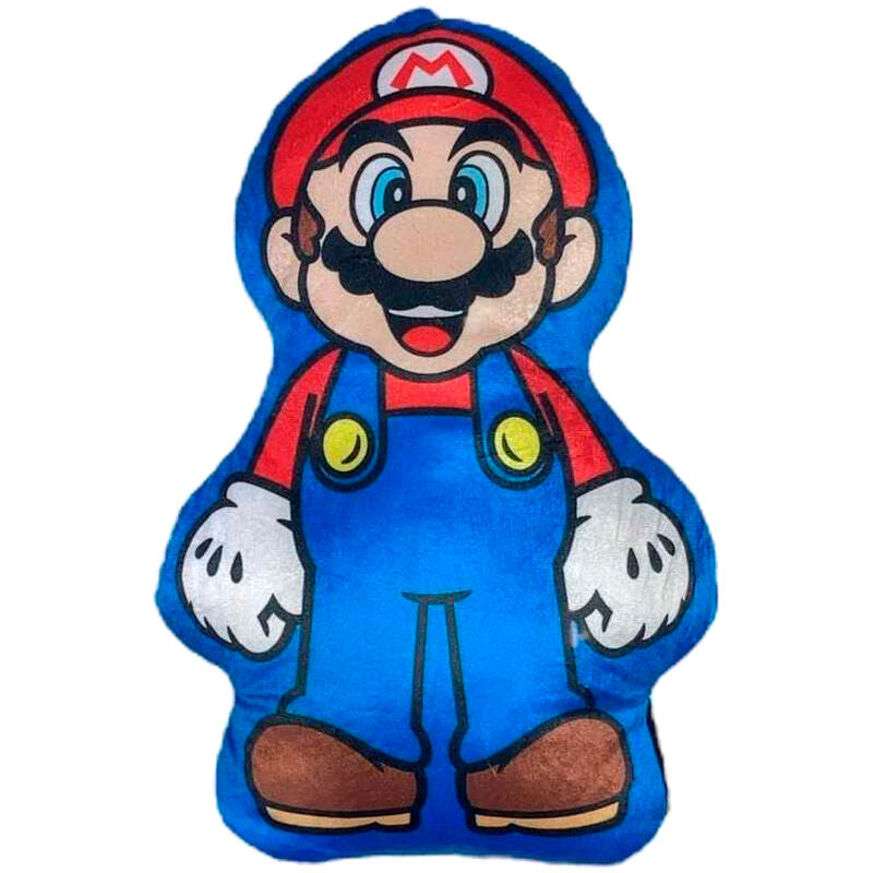 Détail du coussin Super Mario Bros 3D montrant la texture velboa et le design coloré, parfait pour décoration geek