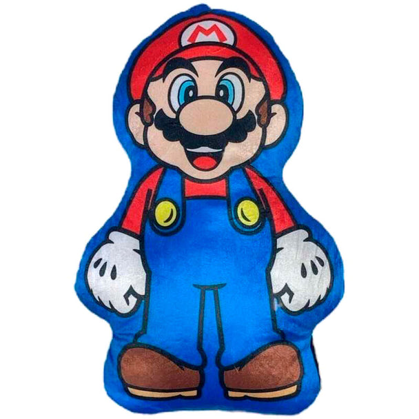Détail du coussin Super Mario Bros 3D montrant la texture velboa et le design coloré, parfait pour décoration geek