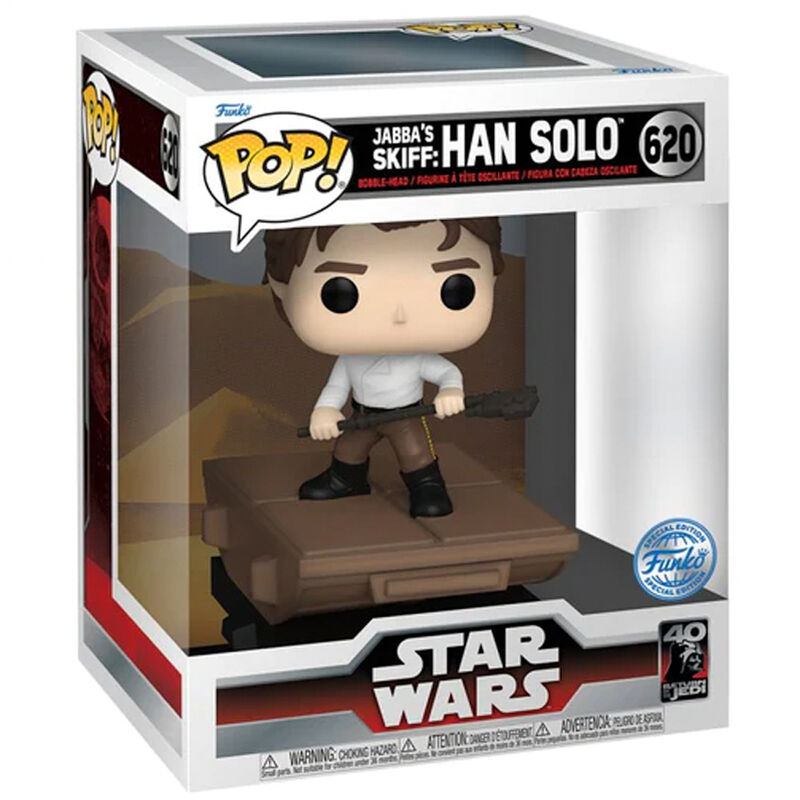 Vue latérale de la figurine POP Deluxe Star Wars Han Solo sur le Jabba Skiff exclusive FUNKO