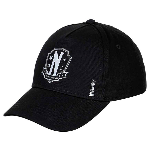 Détail du tissu en coton et polyester de la casquette enfant Wednesday KARACTERMANIA