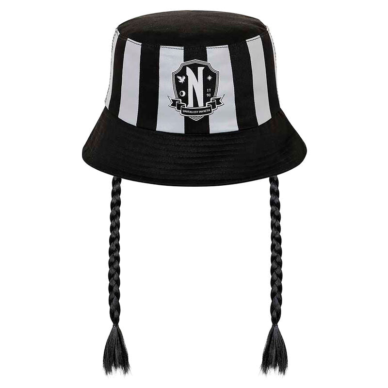 Vue de face du chapeau bob tressé Wednesday pour enfant taille 8 ans 55 cm, design original et confortable