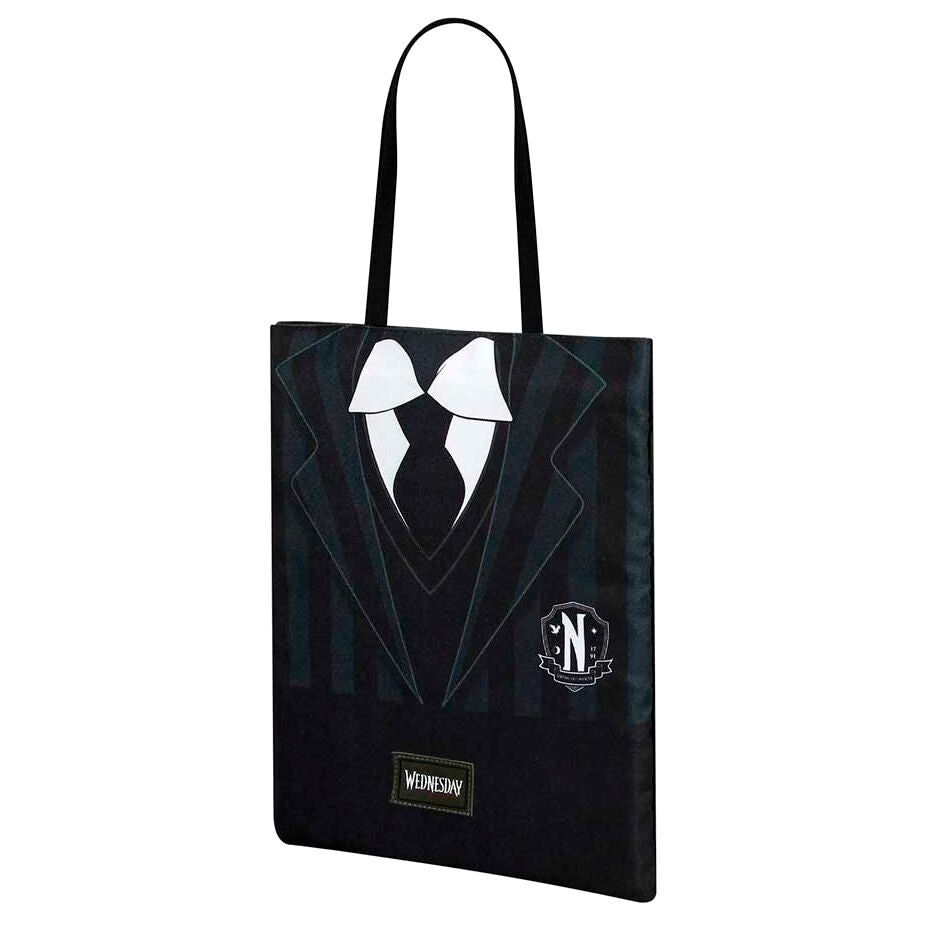 Détail de la poche intérieure doublée du sac de courses Wednesday KARACTERMANIA, dimensions 40x30x1 cm.