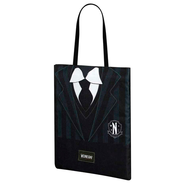 Détail de la poche intérieure doublée du sac de courses Wednesday KARACTERMANIA, dimensions 40x30x1 cm.