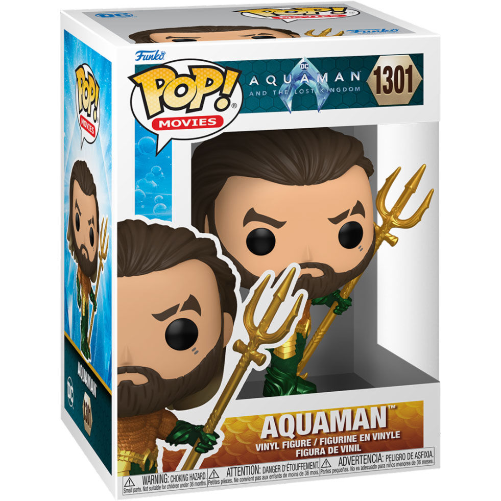 Boîte vitrine collector de la figurine Funko POP Aquaman and the Lost Kingdom, montrant la figurine protégée et prête à exposer