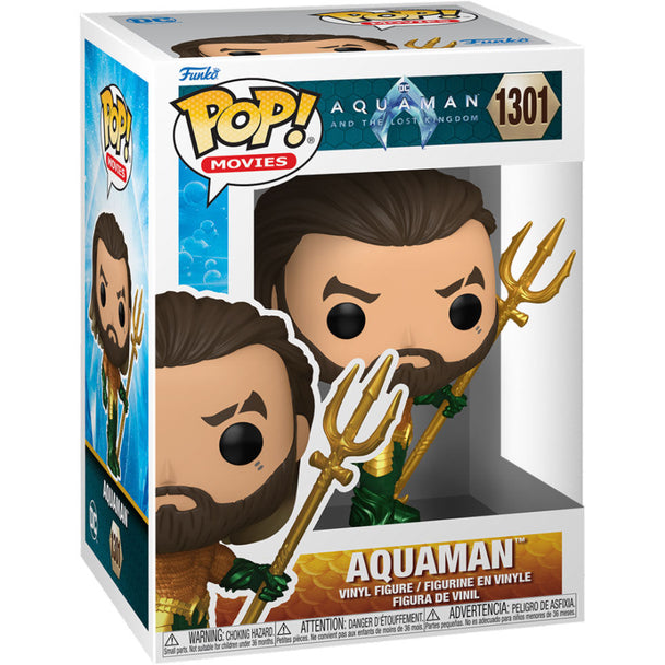 Boîte vitrine collector de la figurine Funko POP Aquaman and the Lost Kingdom, montrant la figurine protégée et prête à exposer