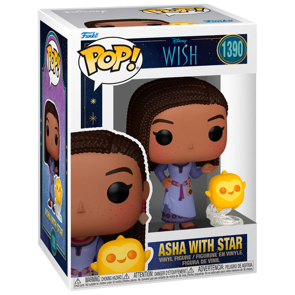 Figurine Funko POP Disney Wish Asha tenant une étoile, en vinyle de 9 cm dans sa boîte vitrine