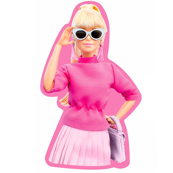 Coussin 3D Barbie MATTEL en velboa doux de 35 cm, idéal pour décoration et confort.
