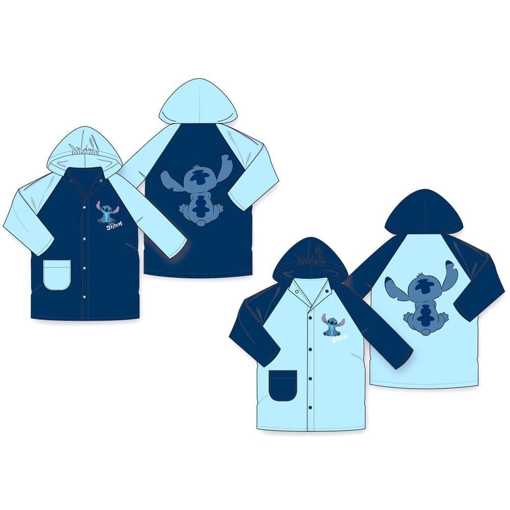 Imperméable Disney Stitch coloré pour enfants, disponible en tailles 3 à 8 ans, idéal pour protéger de la pluie.