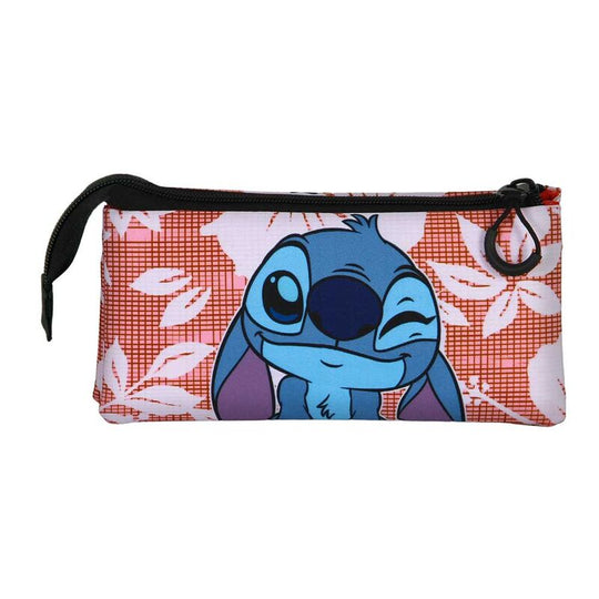 Trousse triple Disney Stitch Maui vue de face avec fermeture éclair et design coloré