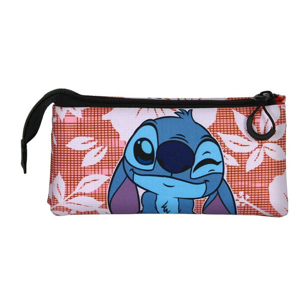 Trousse triple Disney Stitch Maui vue de face avec fermeture éclair et design coloré