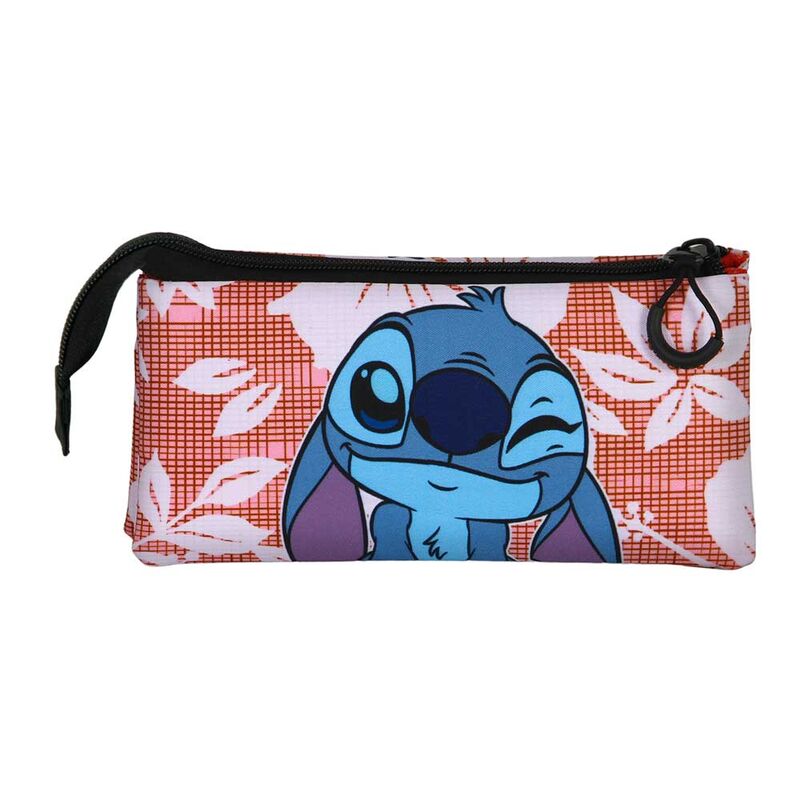 Trousse triple Disney Stitch Maui vue de face avec fermeture éclair et design coloré
