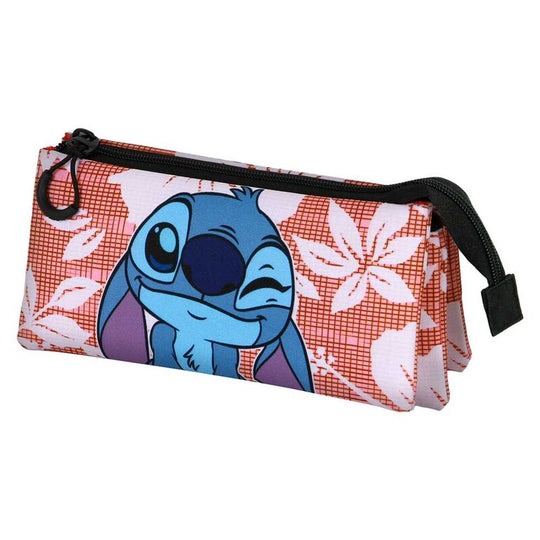 Détail des trois compartiments zippés de la trousse Stitch Maui KARACTERMANIA