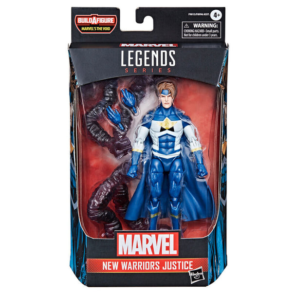 Gros plan sur le visage détaillé de la figurine Justice de la série Marvel Legends New Warriors