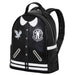 Vue de face du sac à dos Wednesday Varsity KARACTERMANIA avec son design distinctif