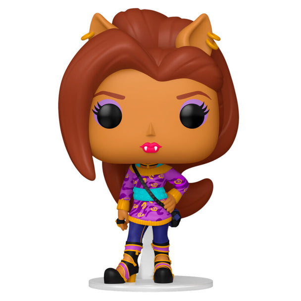 Vue rapprochée de la figurine Funko POP Clawdeen Monster High avec détails précis du visage et costume