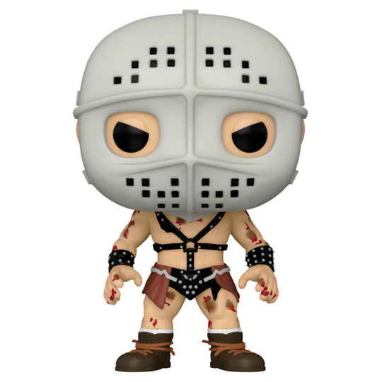 Vue rapprochée de la figurine Funko POP Lord Humungus avec détails précis et emballage collector