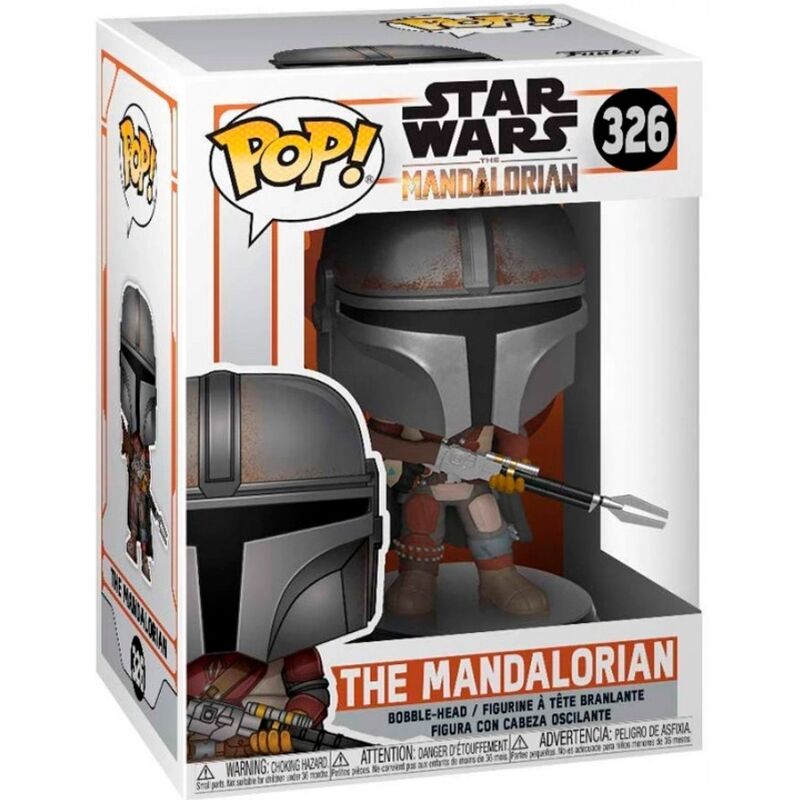 Vue rapprochée de la figurine Funko POP Mandalorian avec détails précis et couleurs vives