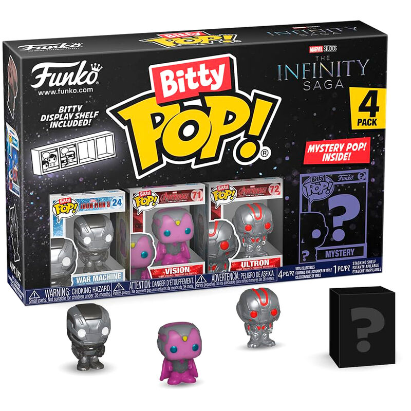 Zoom sur la figurine Bitty POP Iron Man avec socle amovible et détails fidèles au personnage Marvel