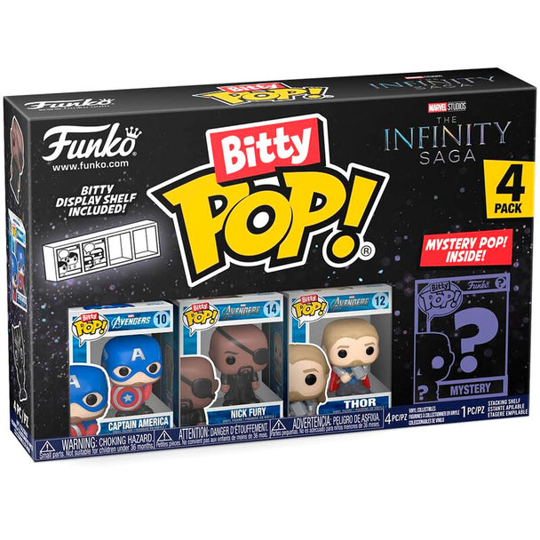 Blister de 4 figurines Bitty POP Marvel Captain America avec boîtier acrylique transparent