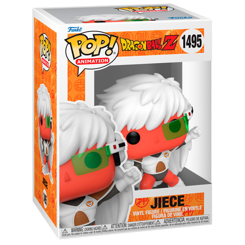 Figurine Funko POP de Jiece de la Ginyu Force Dragon Ball Z, vue de face dans sa boîte vitrine transparente