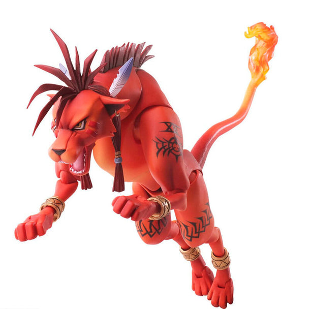Profil latéral de la figurine Red XIII montrant la texture du pelage et la posture dynamique