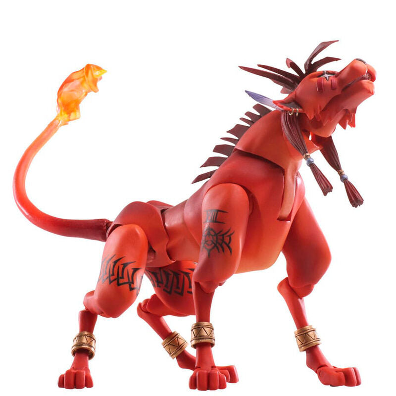 Vue arrière de la figurine Red XIII exposant la queue et les motifs distinctifs du personnage