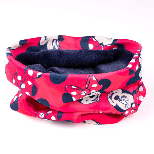 Présentation du set complet Minnie Disney : bonnet, snood et gants assortis pour enfant