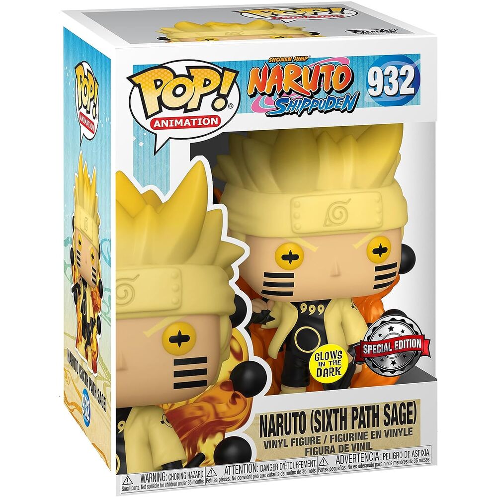 Vue latérale de la figurine Naruto Uzumaki Six Path Sage Glow Funko POP en boîte collector